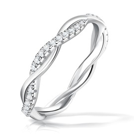 SAMIOVJ Moissanite Twisted Rope Wedding Band, D Color VVS1 18K White Gold Plated 925 Sterling Silver Moissanite Eternity Ring for Women