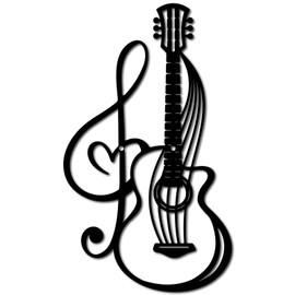 CREATCABIN Guitar Wall Decor Metal Music Wall Art Decor Black Music Notation Laser Cut Hanging Ornament Wall Decoration Sculpture Minimalist Gift for Music Lover Patio Garden Bedroom Office 11.8x7Inch