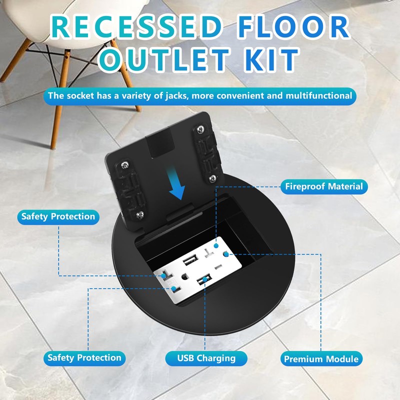 KYHSHJ Standard Outlets Recessed Circular Floor Socket Kit with 2