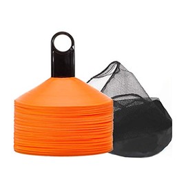 biggz Pro Disc Cones (50 PCS) Disc Cone Agility Training Sports Cone Plastic with Carry Bag & Holder for Training, Football, Soccer, Kids, Sports, Field Cone Markers (Orange)