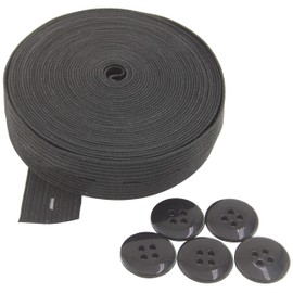 Bobina de banda de costura plana con ojales, elástica, ideal para cinturas y escotes de bricolaje (negro, 3/4 pulgadas × 5 yardas)