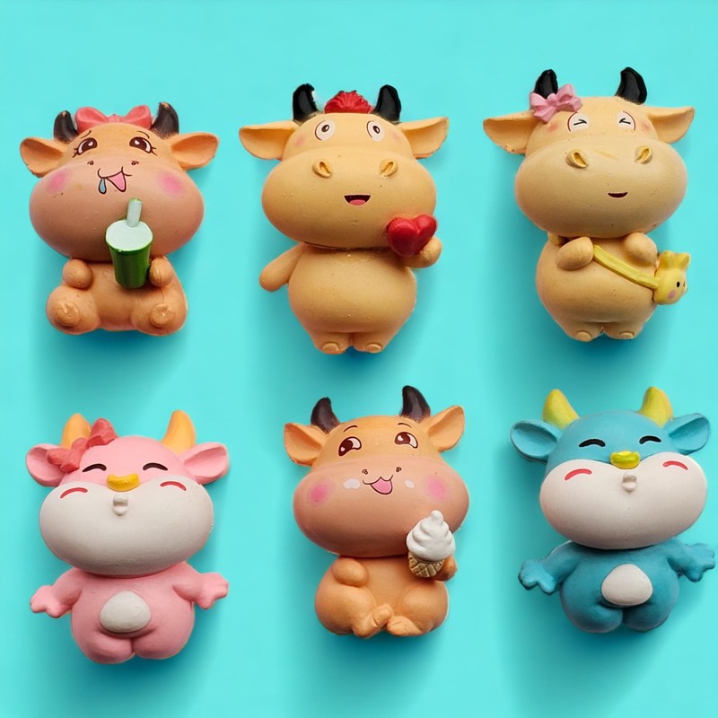 Set of 6 Cute animal 3D decorative magnets, Cow Fridge