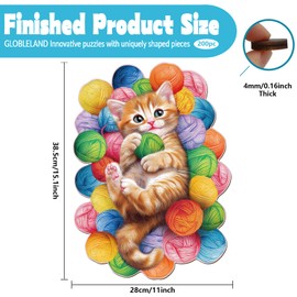GLOBLELAND 200Pcs Cat and Ball of Yarn Wooden Jigsaw Puzzles for Toddler Children Learning 15.2x11inch Colorful Cute Animals Wood Puzzles Holiday Birthday Gifts for Aldult