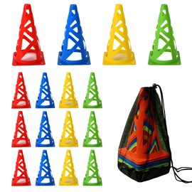 Charmoon Color Cones 16 pieces 23cm 4 colors with storage bag lightweight soft durable marker cones mini cones