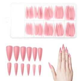 Stiletto Press on Nails, 100 PCS 10 Sizes Pink Stiletto Nails Matte Pink Press on Nail Artificial Solid Color Full Cover Acrylic Fake Nail Tips for Women and Girls DIY Manicure
