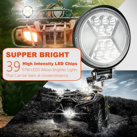 2PCS Round LED Pods Driving Lights Bar, 117W 12000LM Flood Spot Beam Working Light Pod Off Road with Amber DRL Light
