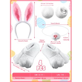 Giegxin 5 Pcs Adult Easter Bunny Costume White Rabbit Costume Bunny Shoes Rabbit Feet Ear Headband Nose Tail(X Large)