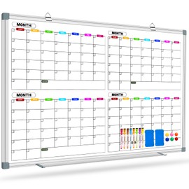 CALENBO Magnetic Calendar Whiteboard for Wall, 4 Month White Board Calendar Dry Erase Board 48" x 36", Wall Mounted Board Planner for Office, School, Home, Store