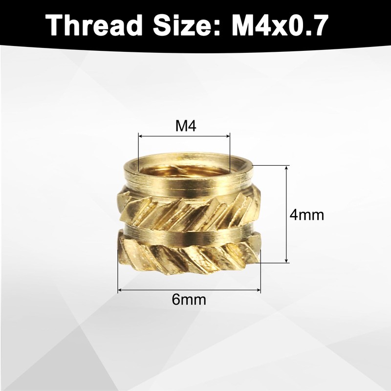 sourcing map 100pcs M4 Threaded Inserts Brass Heat Set Insert