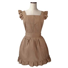 LilMents Retro Adjustable Ruffle Apron Kitchen Cooking Baking Cleaning Maid Costume (Cappucino)