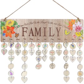 Gifts for Mom Grandma Nana - Wooden Family Birthday Reminder Tracker Calendar Board Wall Hanging - Family Birthday Plaque with Tags Wall Decor Meemaw Gifts for Christmas Mothers Day Thanksgiving