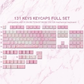 Tsungup Keycaps Cherry Blossom Tie-Dye Keycap Set - Custom Side Printed PBT Pink Keycaps,131 Keys Gradient Keycaps DoubleShot Sakura Keycaps Cherry Profile Keyboard Keycaps for Mechanical Keyboards