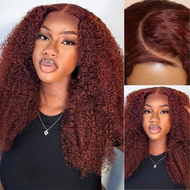 Nadula Pre Everything 13x4 Bye Bye Knots Reddish Brown Glueless Pre Cut Lace Front Curly Wigs Human Hair Pre Plucked Bleached Knots Put on and Go Glueless Wig 180% Density 16inch