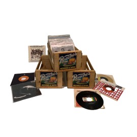 PEACHES RECORDS & TAPES STORAGE CRATE for (7")  45's - Oak Stained