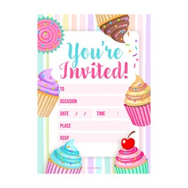 32 Kids Childrens Birthday Party Invitations with Envelopes Invitation Cupcake Birthday Party Invitations Invites A6 UK Designed & Printed