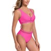 Colloyes Women's Deep V Neck Cutout Front Mesh Splicing Bikini