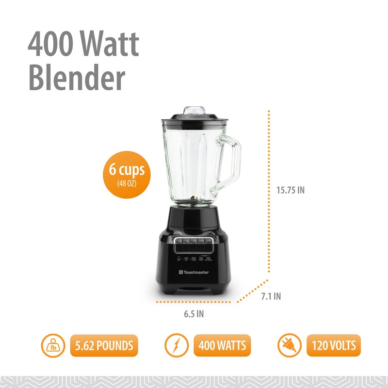 Toastmaster 400 Watt Blender with 48 oz Glass Jar -