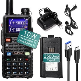 Baofeng UV-5R Ham Radio Long Range UV5R Handheld Dual Band Rechargeable Two Way Radio Walkie Talkies for Adults with Programming Cable，Acoustic Tube Earpiece for Survival Gear Hunting,4Pack