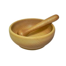 Wooden World Wood Pestle and Mortar - Beech Wood Grinder, 6 cm Bowl Height, 14 cm Length, Oak, Beige, Brown, Yellow