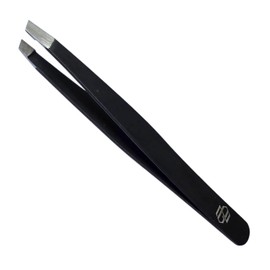 Professional Eyebrow Tweezers Set, Stainless Steel, Slant Tip, 13 cm, Pink, Silver, Black, Precision Plucking (1, Black)