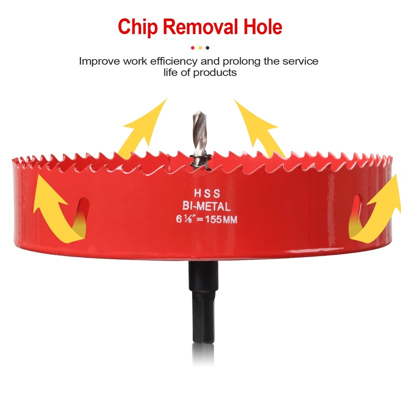 Hole Saw 6 1/8” (155mm) for Wood, HSS Bi-Metal Hole