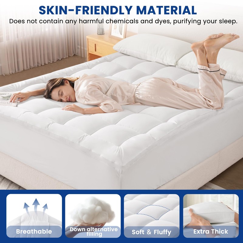 MEROUS Queen Mattress Topper, Extra Thick Pillowtop, Cooling and Plush