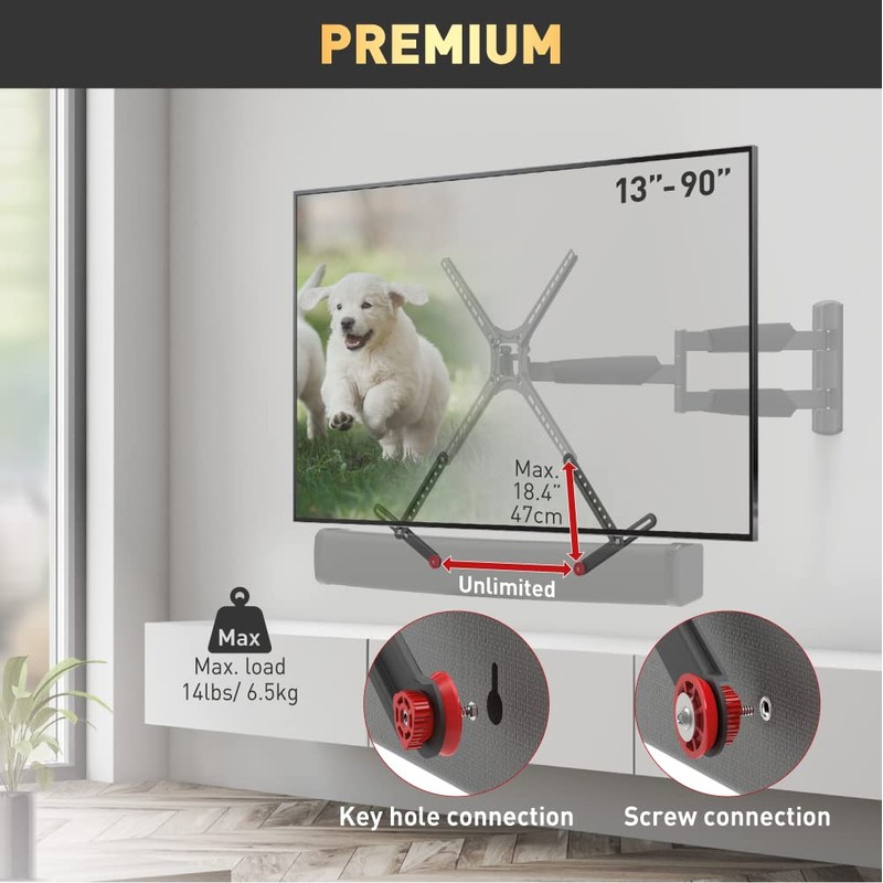 Barkan Universal Soundbar Mount, Adjustable Bracket for Mounting Above or