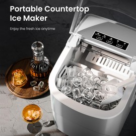 AGLUCKY Ice Makers Countertop with Handle,26.5Lbs/24H,9 Cubes in 6 Mins,2 Sizes of Bullet Ice,Portable Machine with Self-Cleaning,Perfect for Home Kitchen(Grey)