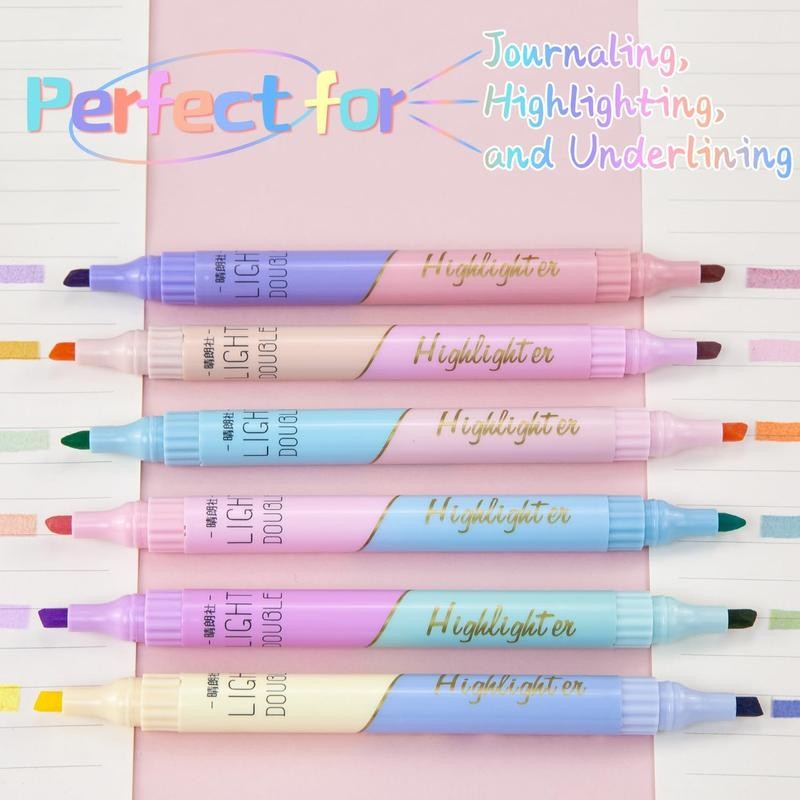 6pcs Highlighters, Aesthetic Pastel Highlighter with 12 Colors, No Bleed,