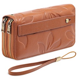 GAEKEAO Wallet for Women Clutch RFID Blocking Leather Wristlet Purse Large Capacity Credit Card Holder with Grip Hand Strap