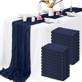 20 Packs Cheesecloth Table Runner 10FT Long Boho Gauze Fabric Table Runner Vintage Rustic Sheer Runners for Wedding Party Bridal Baby Shower Table Decorations (Navy Blue )