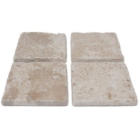 Beige 4'' X 4'' Travertine with Fossil Coasters Stone"drink" Spills Coasters Tumbled Stone Set of 4 Pieces