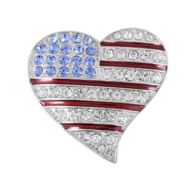 Alilang Silver Tone Crystal Rhinestone 4th of July American USA Flag Patriotic Pin Brooch,Heart