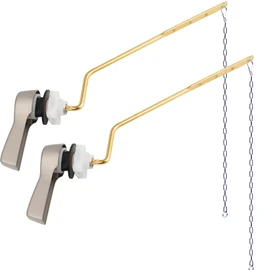 2 Pack Universal Side Mount Toilet Handle Angle-Mount Adjustable Trip Lever Tank Flush Lever Replacement Handle with 2 Pieces Stainless Steel Flapper Chains for Most Side Mount Toilets-Brushed Nickel