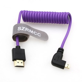 SZRMCC 8K 2.1 Micro HDMI Left Angle to HDMI High Speed Coiled Cable Braided Cable for Go-Pro Hero 3/4 Canon EOS M5 Sony A6000 A7III RX10 Nikon B500 Z6 Raspberry Pi 4 Atomos Ninja 2 Monitor