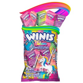 Winis Unicorn | Chewy Taffy Pops | Cotton Candy Flavored | Sharing Size 4.3 Oz Bag - 15 Pieces | Gifts, Holiday, Parties, Concessions, Pantry, Non-Melting, Party