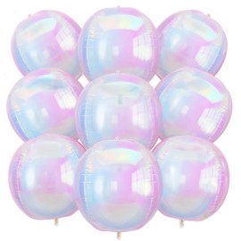 Iridescent Balloons 9 pcs,Iridescent Birthday Decorations Giant 4D Round Balloons 22 Inch for Rainbow shine Birthday Wedding Baby Shower