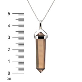 Franki Baker Natural Smoky Quartz Gemstone & Sterling Silver Double Point Pendant Necklace. Pendant Length: 4.5cm. Chain Length: 50cm