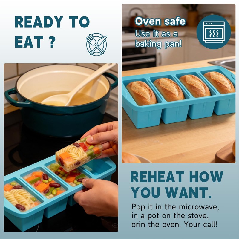 4-Pack Silicone Freezer Trays with Lid & 20 Bags -