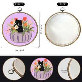 Succulents Cat Decor Cat Gifts for Women Flowers Framed Round Wall Decor Canvas Wall Art Hanging Prints Artwork for Home Bedroom Bathroom Living Room Office Housewarming Party Pictures 10.2X10.2 Inch