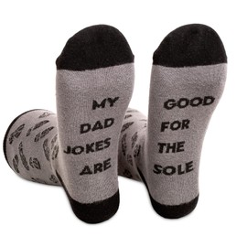 Funny Socks for Men - Men's Dress Socks with Dad Jokes and Stylish Patterns, Unique Gifts for Men Who Have Everything and Gifts for Dad from Daughter, Groomsmen Socks, Fun Socks for Men (GreySole)
