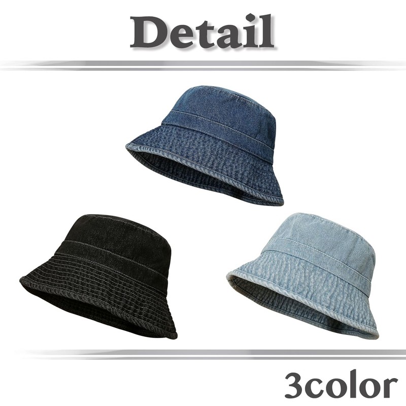 White Fang CZ040 Hat, Bucket Hat, Denim, Unisex, Brim, Bucket