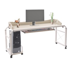 TFCFL Overbed Table with Wheels, 21.7~33.5in Height Adjustable Rolling Bed Desk Mobile Multi-Functional Computer Table for Office, Bedroom, Living Room