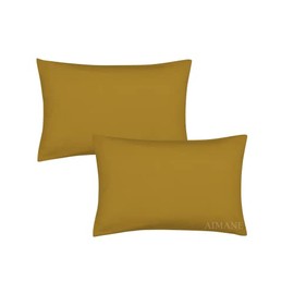 AIMANE® Percale Pair of Housewife Pillowcases 50 x 75 CM Polycotton Easy Care Plain Dyed Pillowcases Envelope Closure (Mustard, Housewife Pillowcases)