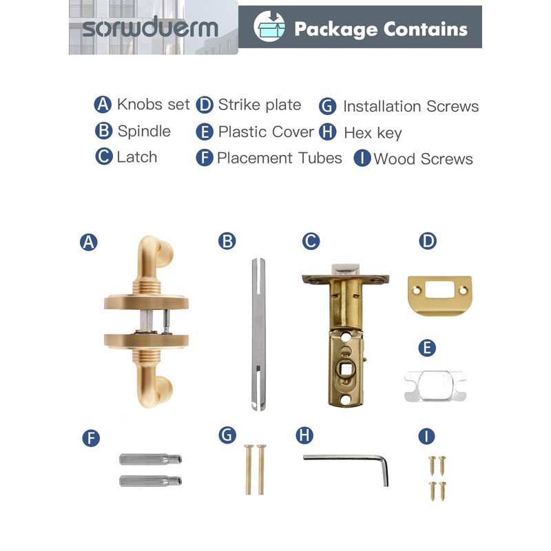 SORWDUERM 1 Pack Gold Door Lever Passage Door Levers Brushed