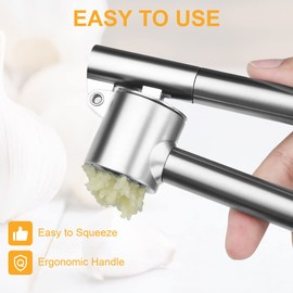 Garlic Press Garlic Mincer & Crusher Stainless Steel Garlic Press Set for Kitchen with Brush & Peeler, Kitchen for Garlic, Garlic Presser Easy to Clean Easy Squeeze Rust Proof (Small A - Set)
