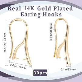 Beebeecraft 1 Box of 30 Earring Hooks with Clamping Brackets 14 Carat Gold-Plated Brass French Ear Hooks with Pendant Clasp for DIY Jewellery Earrings