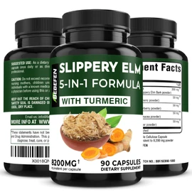 Slippery Elm Capsules with Turmeric | Elderberry | Echinacea | and Ginger - 5in1 Slippery Elm Supplement - Equivalent 8200mg Per Capsule - 90 Capsules for 3 Months Supply