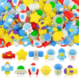 24 pcs Mini Space Erasers for Kids Desk Pet, Cute 3D Aviation Pencil Erasers for Kids Classroom Prizes, Class Treasure Box,Game Rewards,Party Favors, Non Removable