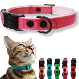 Quick Release Breakaway Cat Collar with Soft Padding by OutdoorBengal, Tactical Fabric Exterior, Natural and Neon Color Options (Flamingo Pink, Adult)